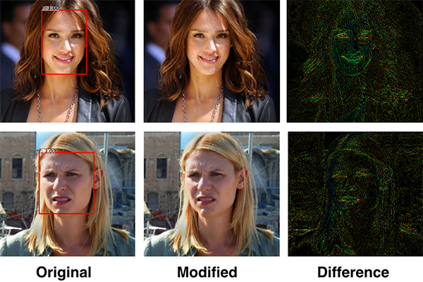 Researchers in U of T Engineering have designed a âprivacy filterâ that disrupts facial recognition algorithms. The system relies on two AI-created algorithms: one performing continuous face detection, and another designed to disrupt the first. (Credit: Avishek Bose).